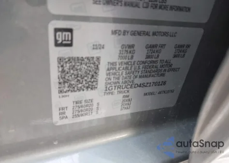 2025 GMC Sierra 1500 4Wd Standard Box Elevation With 3Sb z USA, uszkodzony, nr VIN 1GTRUCED4SZ170126